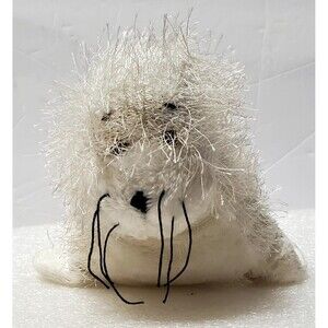 Ganz White Seal Plush Toy 9” Black String Whiskers No Code Vintage Look